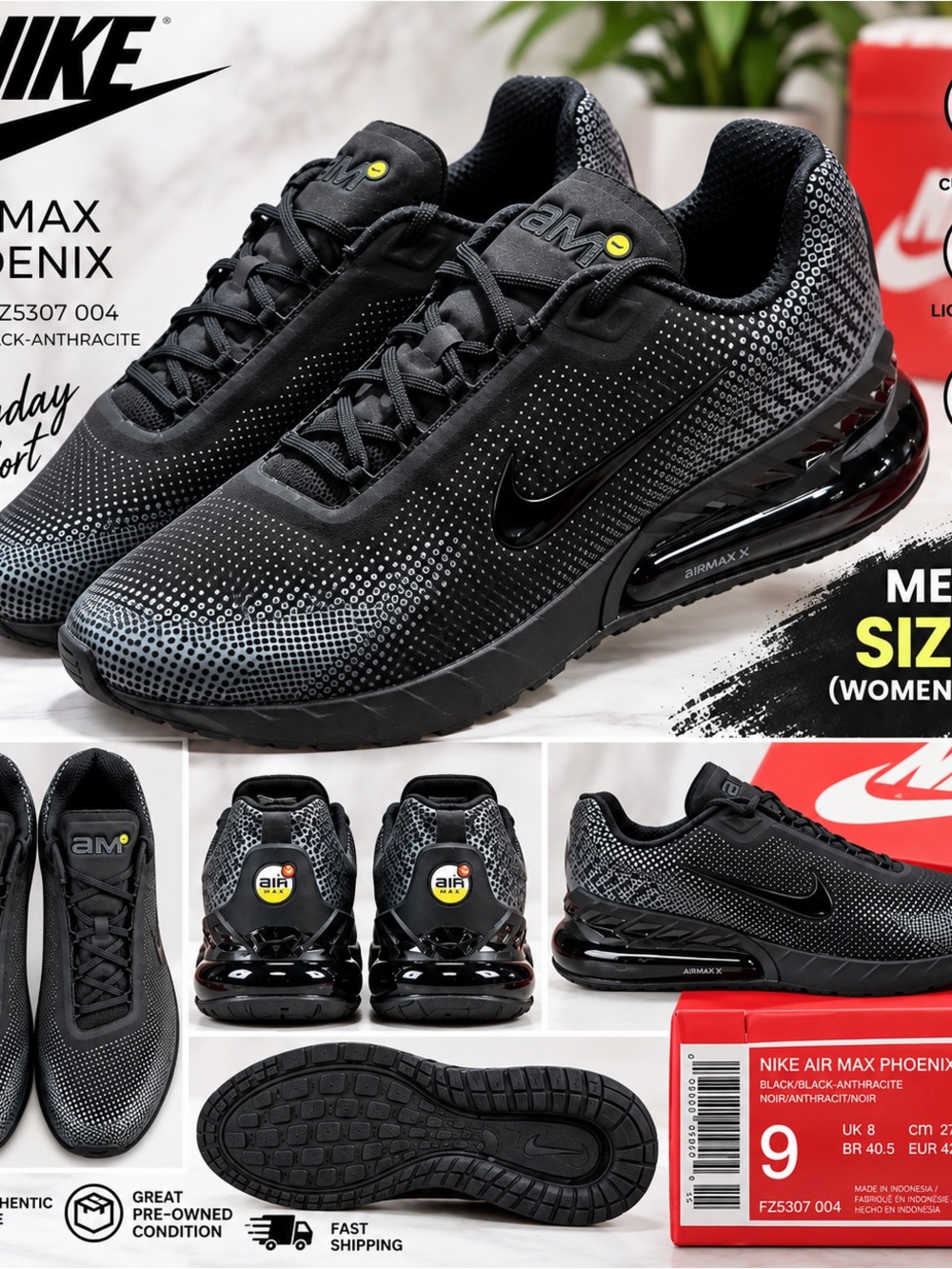 Nike Air Max Phoenix Men's Black with Gray Accent Sneakers